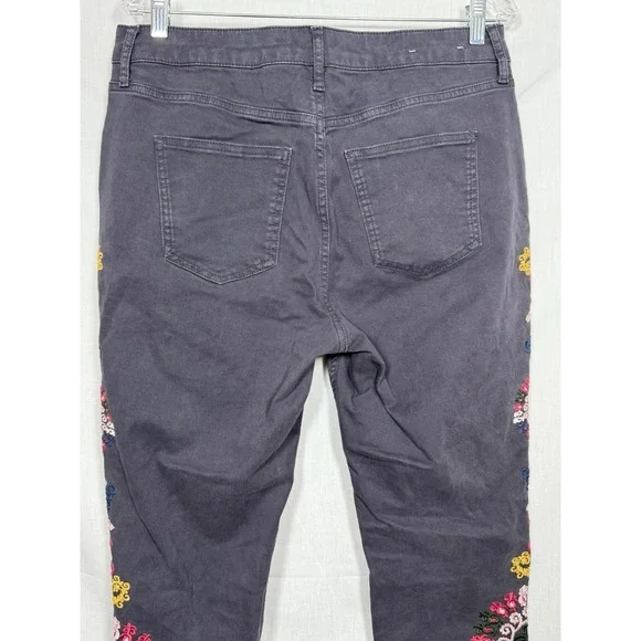 Boden Women's Size 10 Gray Stretch Cotton Floral Embroidered Girlfriend Jeans - Picture 11 of 13